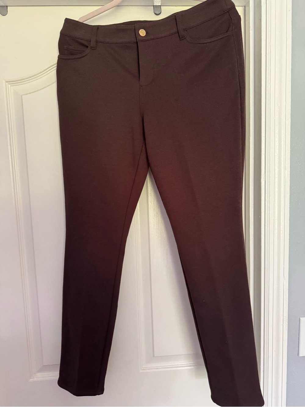 Michael Kors Black Ponte Pants with Gold Logo Button